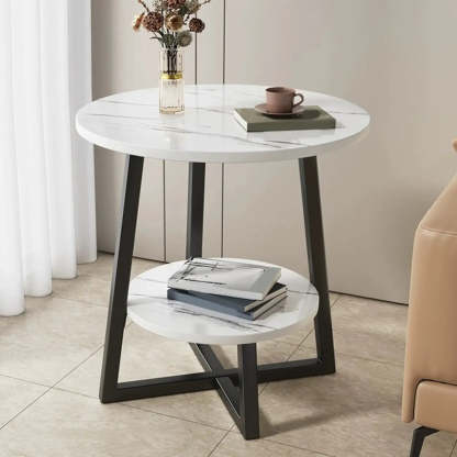 Cross Legs End Table with Storage Shelf — Black / Black