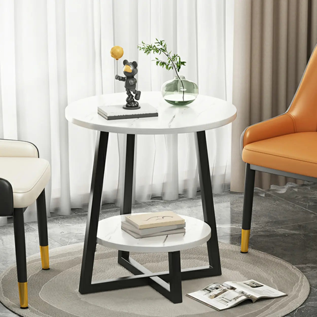 Cross Legs End Table with Storage Shelf — Black / Gray