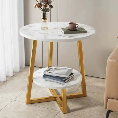 Cross Legs End Table with Storage Shelf — Black / White
