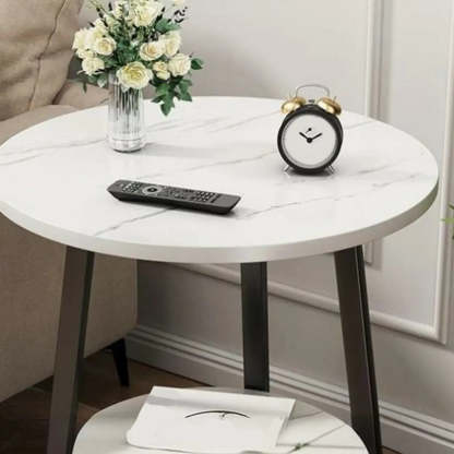 Cross Legs End Table with Storage Shelf — Gold / White