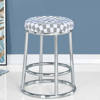 Round Cushioned Metal Backless Black Bar Stool — Blue