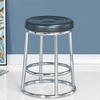 Round Cushioned Metal Backless Black Bar Stool — Blue
