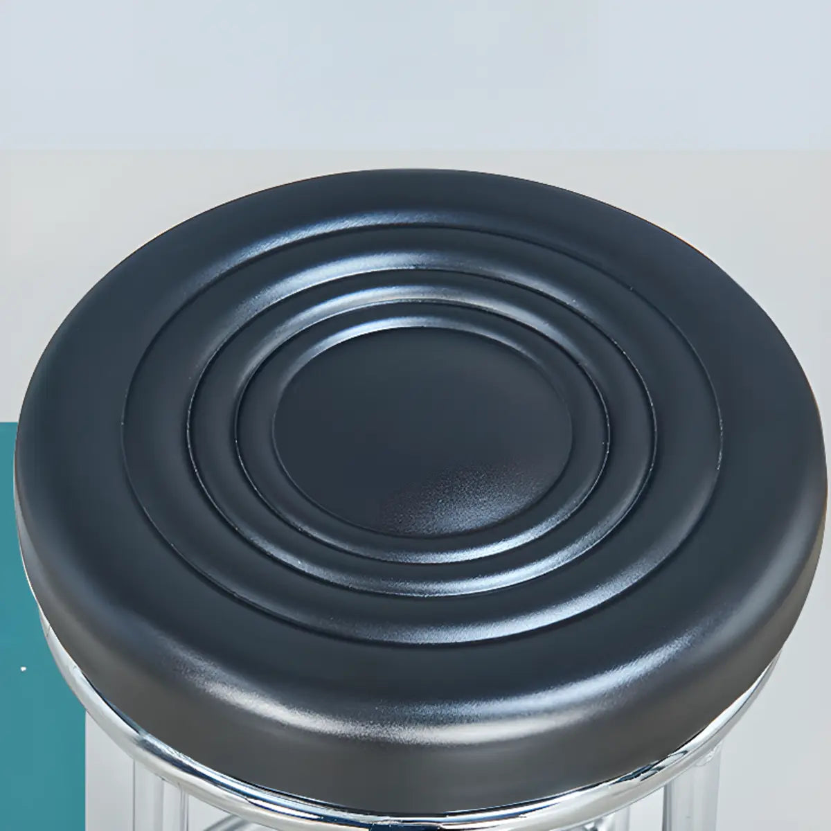 Round Cushioned Metal Backless Black Bar Stool — Blue
