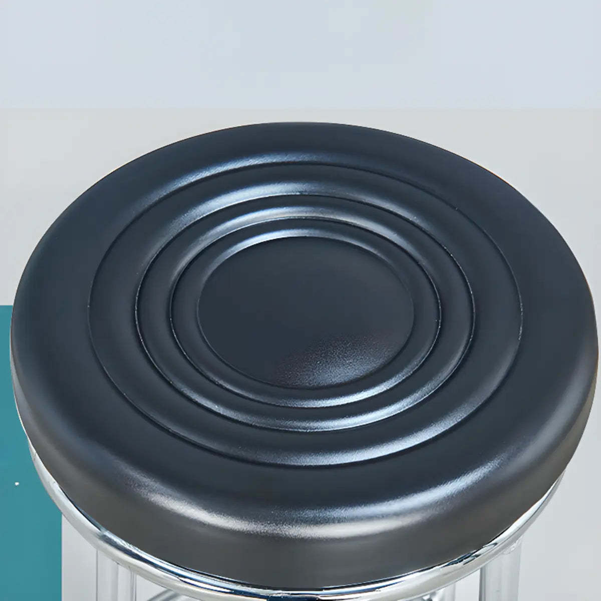 Round Cushioned Metal Backless Black Bar Stool — Blue
