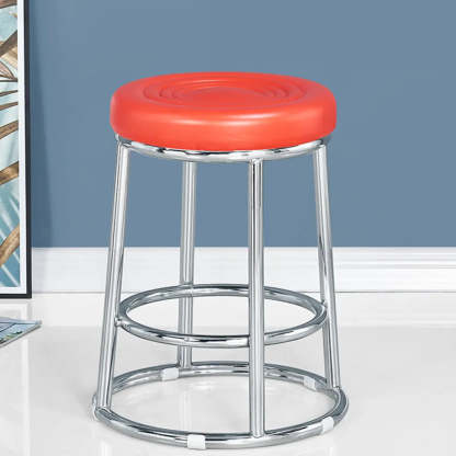 Round Cushioned Metal Backless Black Bar Stool — Brown