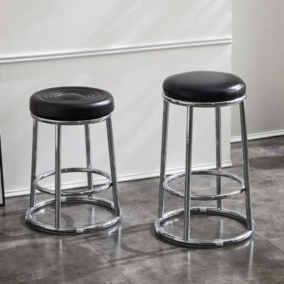 Round Cushioned Metal Backless Black Bar Stool — Black