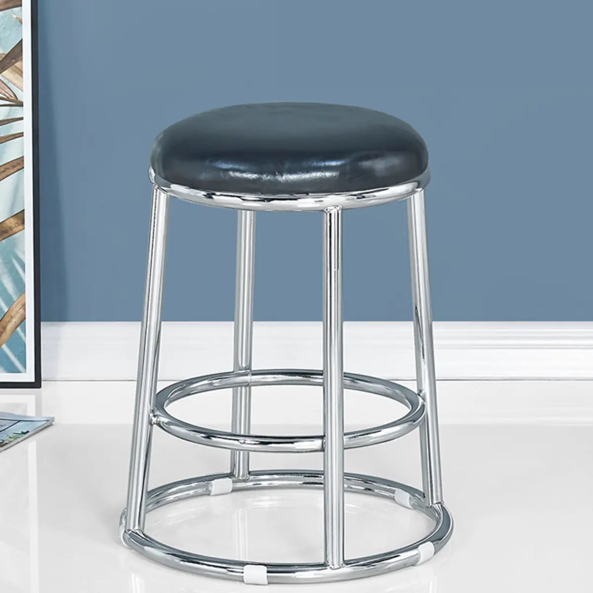 Round Cushioned Metal Backless Black Bar Stool — Black