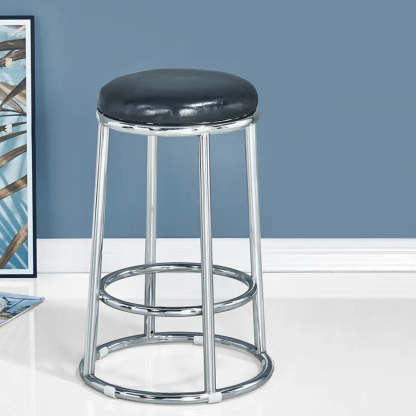 Round Cushioned Metal Backless Black Bar Stool — Gray-White