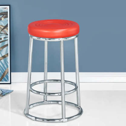 Round Cushioned Metal Backless Black Bar Stool — Red