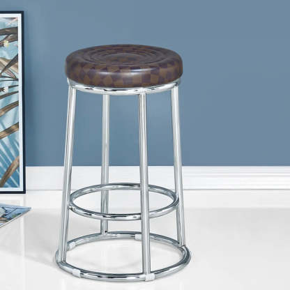 Round Cushioned Metal Backless Black Bar Stool — Red