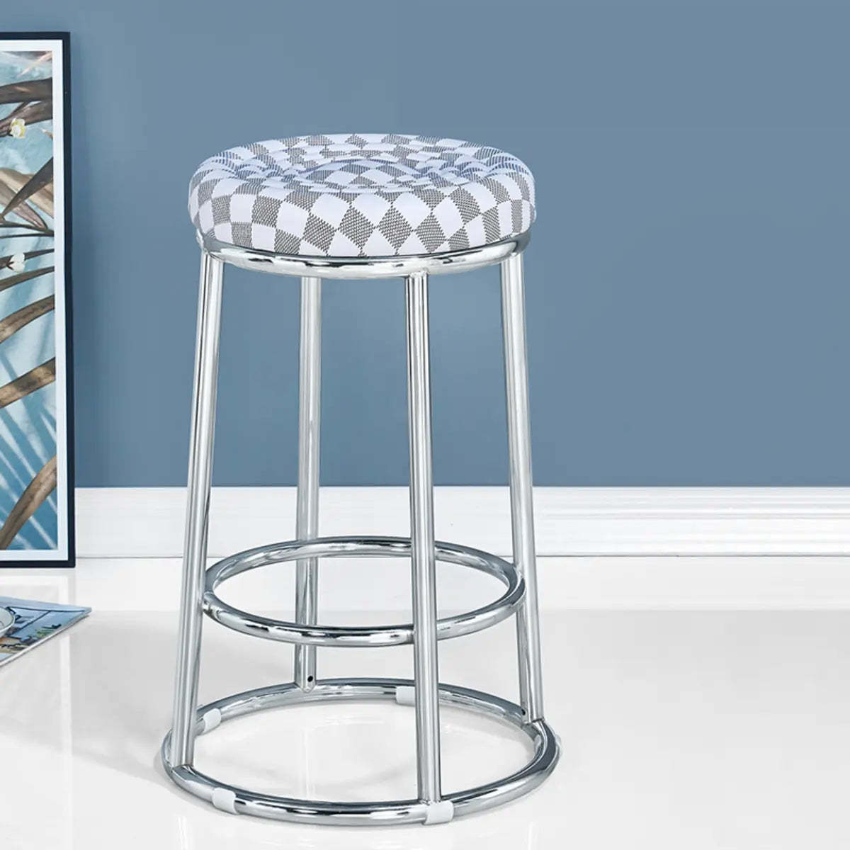 Round Cushioned Metal Backless Black Bar Stool