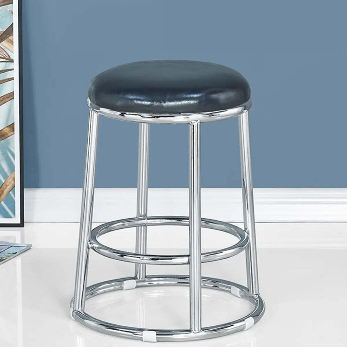 Round Cushioned Metal Backless Black Bar Stool — Black