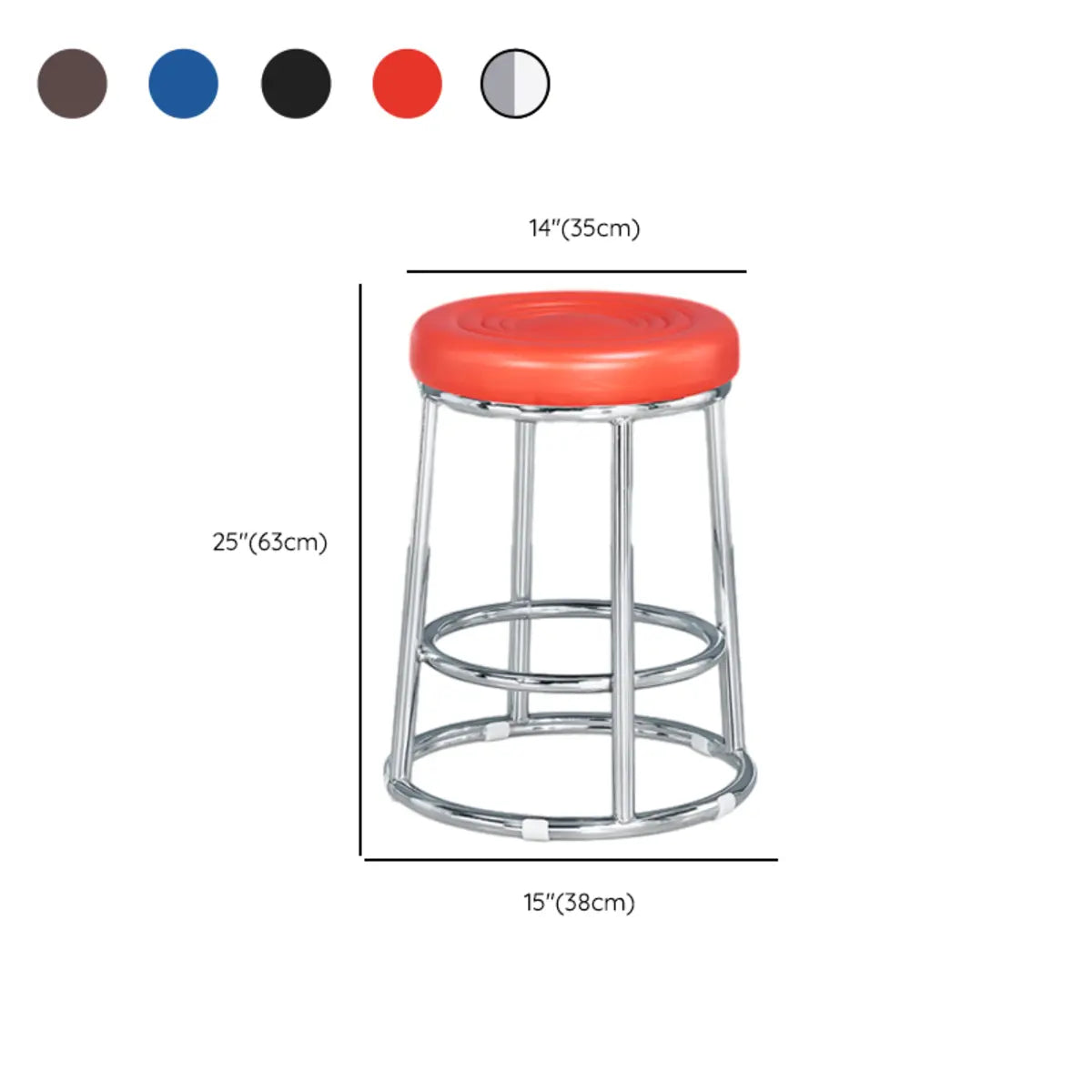 Round Cushioned Metal Backless Black Bar Stool