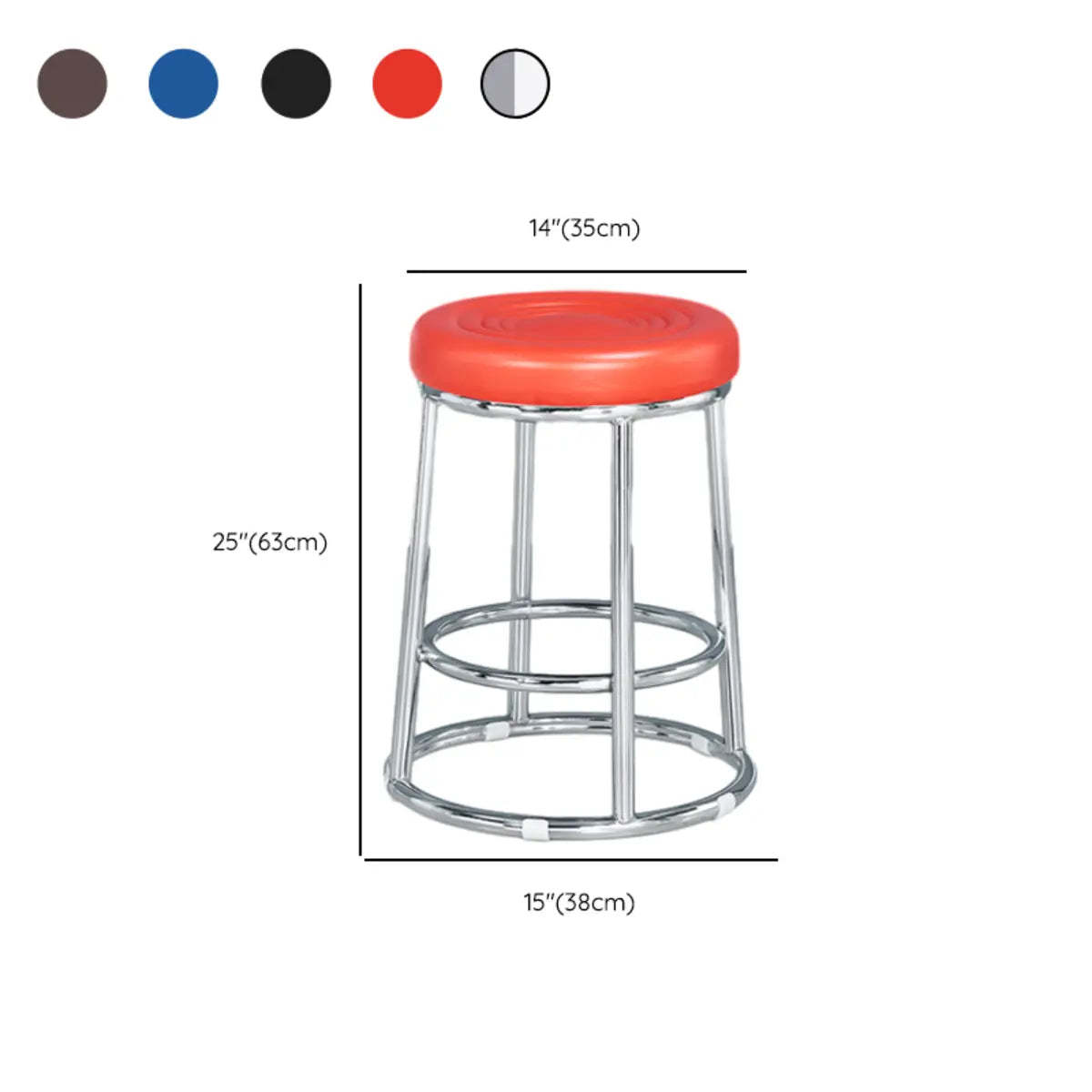 Round Cushioned Metal Backless Black Bar Stool