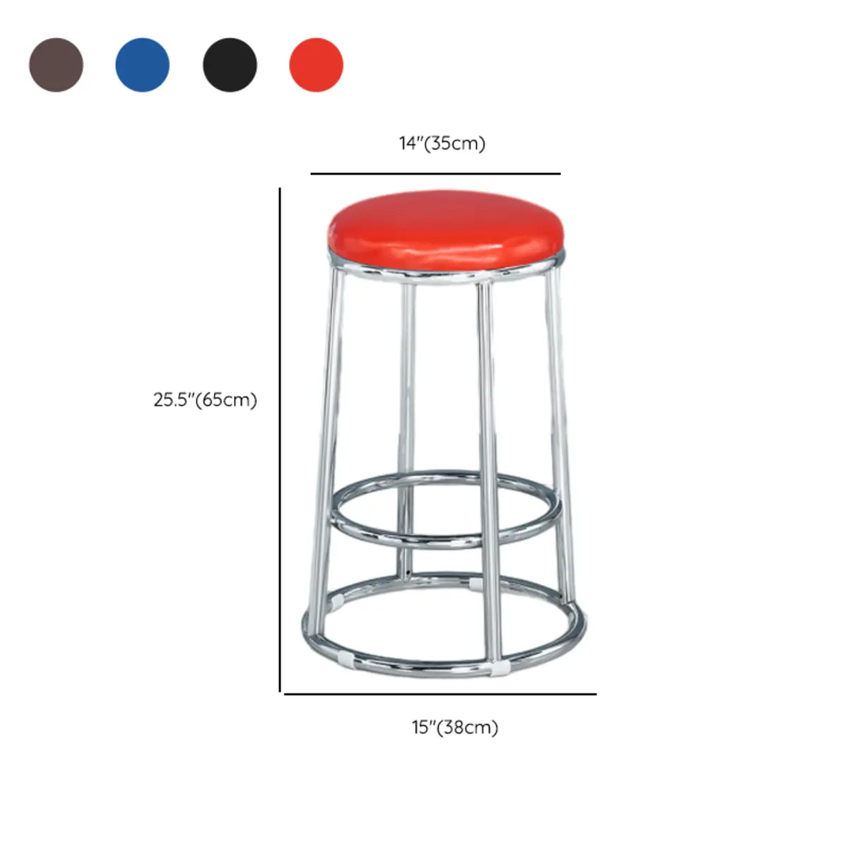 Round Cushioned Metal Backless Black Bar Stool