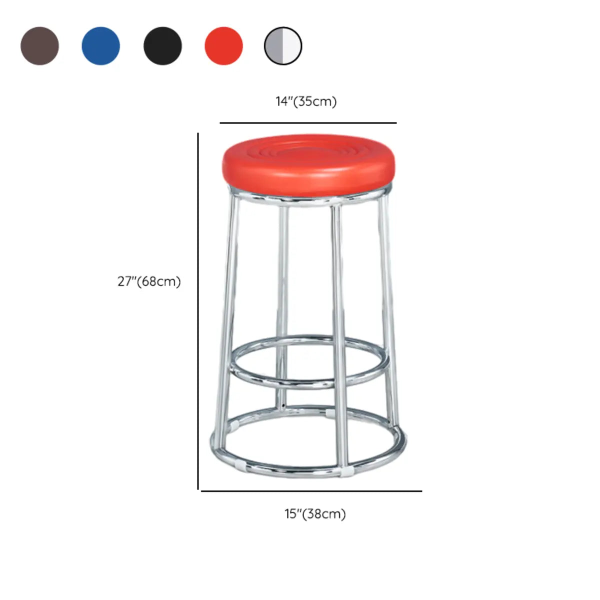 Round Cushioned Metal Backless Black Bar Stool