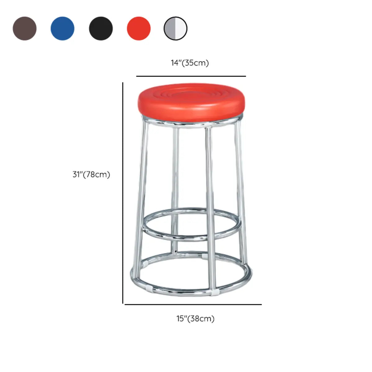 Round Cushioned Metal Backless Black Bar Stool