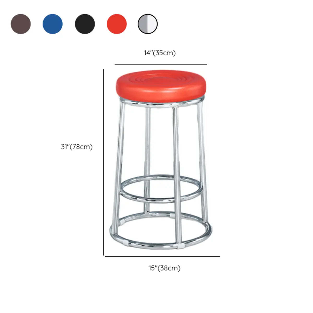 Round Cushioned Metal Backless Black Bar Stool