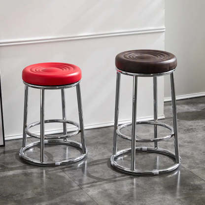 Round Cushioned Metal Backless Black Bar Stool — Black