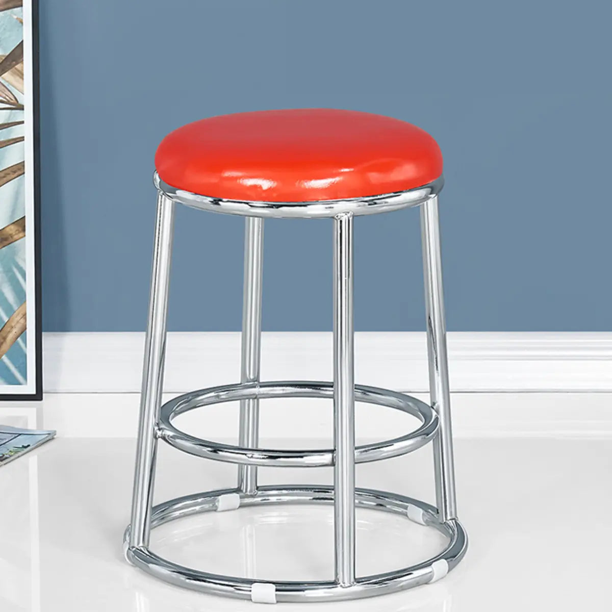 Round Cushioned Metal Backless Black Bar Stool — Black