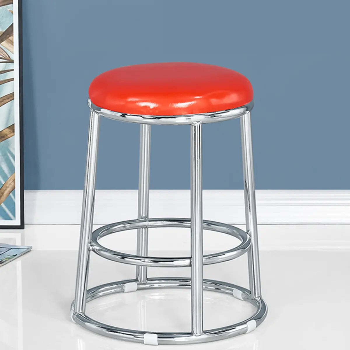 Round Cushioned Metal Backless Black Bar Stool — Black