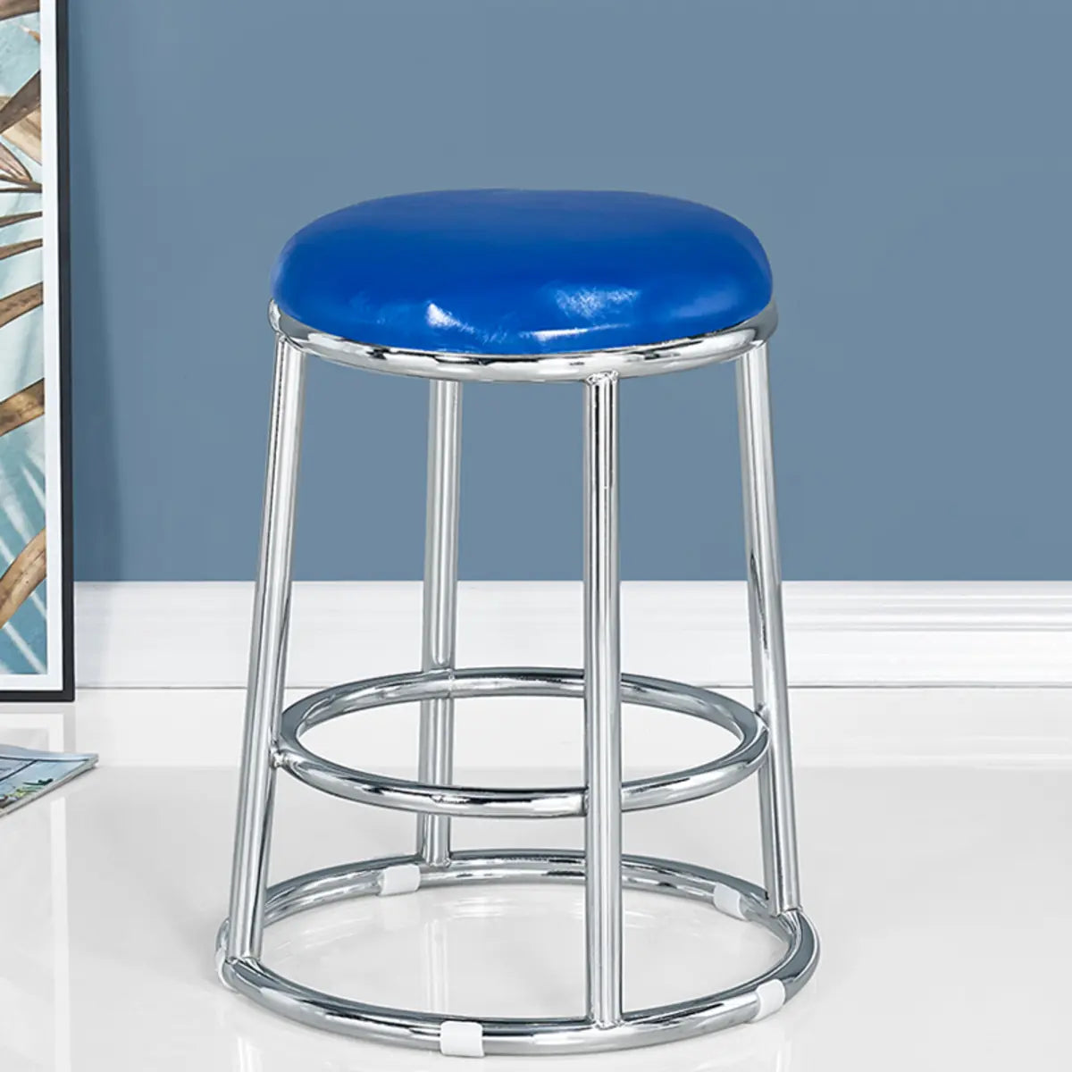 Round Cushioned Metal Backless Black Bar Stool — Black