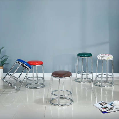 Round Cushioned Metal Backless Black Bar Stool — Blue