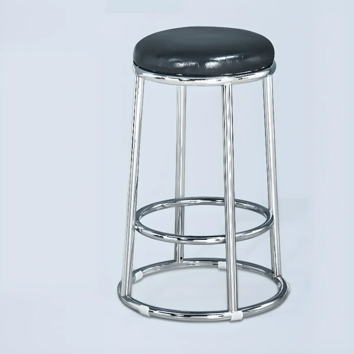 Round Cushioned Metal Backless Black Bar Stool — Blue