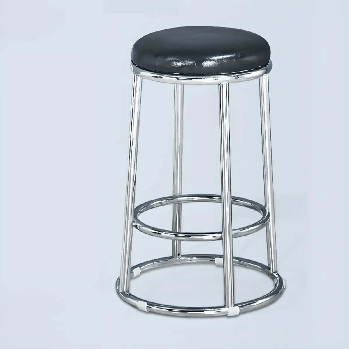 Round Cushioned Metal Backless Black Bar Stool — Blue