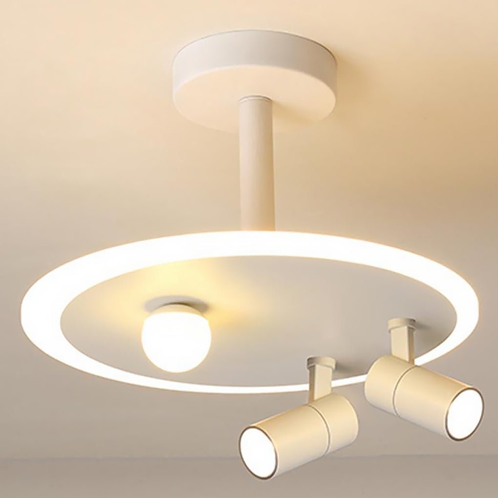 Round Dimmable Semi Flush Mount Lighting with LED Bulb and 2 Spotlights-Lighom