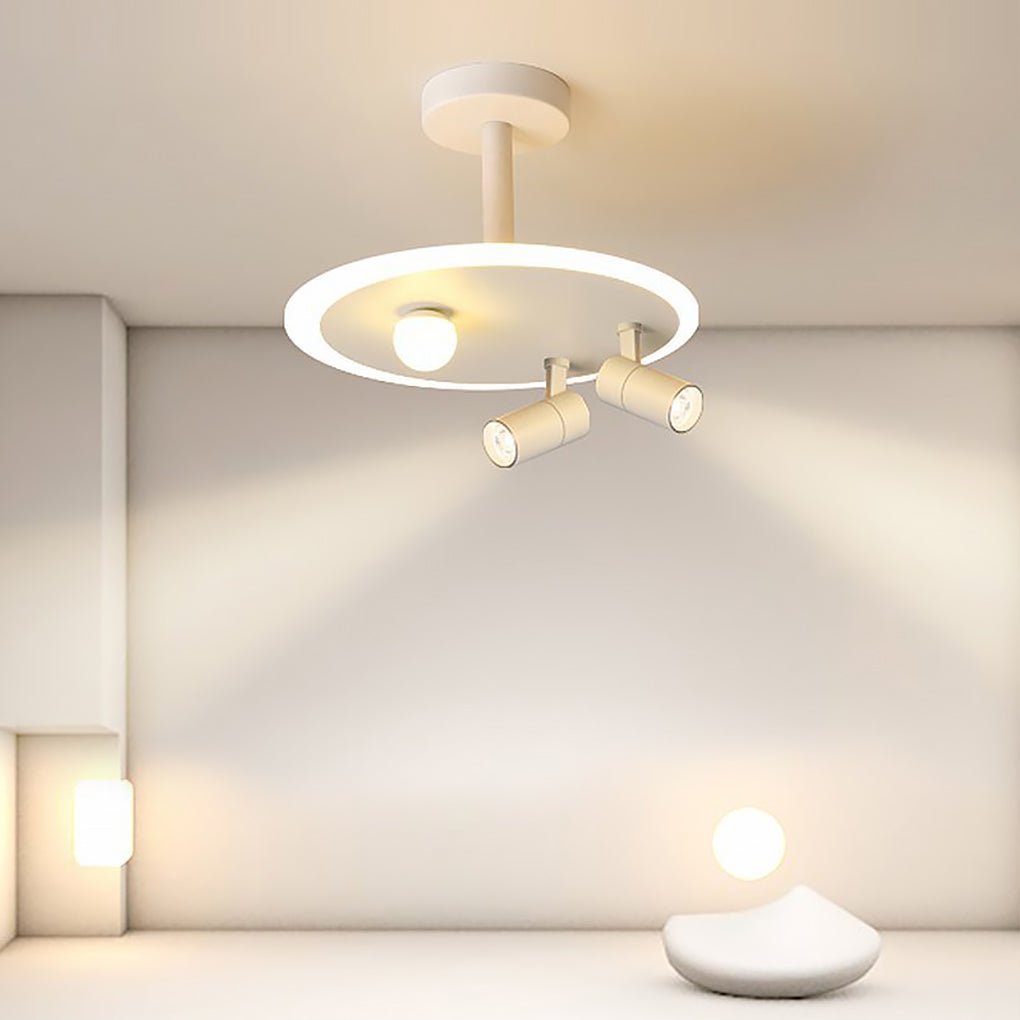Round Dimmable Semi Flush Mount Lighting with LED Bulb and 2 Spotlights-Lighom
