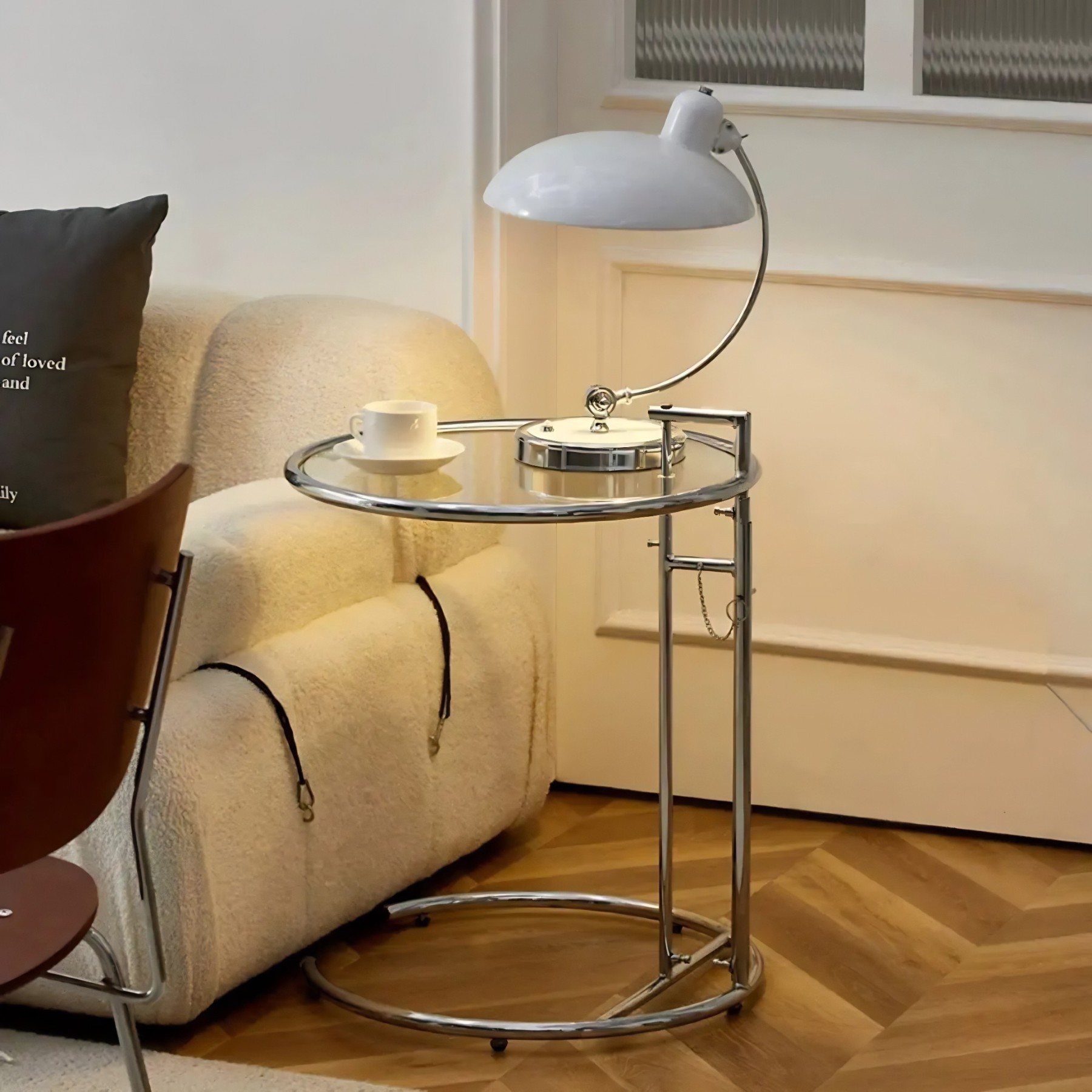 Round Glass Adjustable C-Shaped End Table