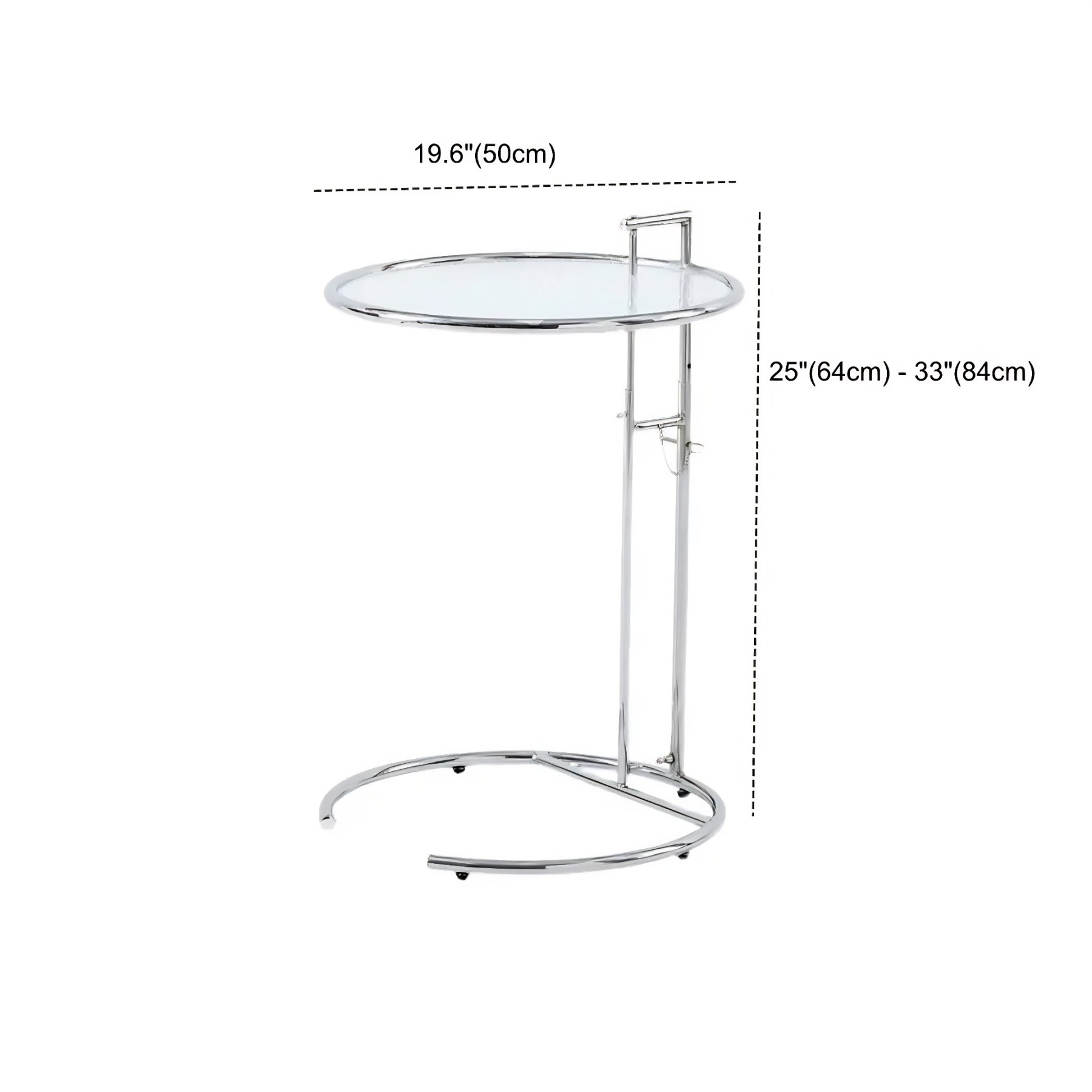 Round Glass Adjustable C-Shaped End Table