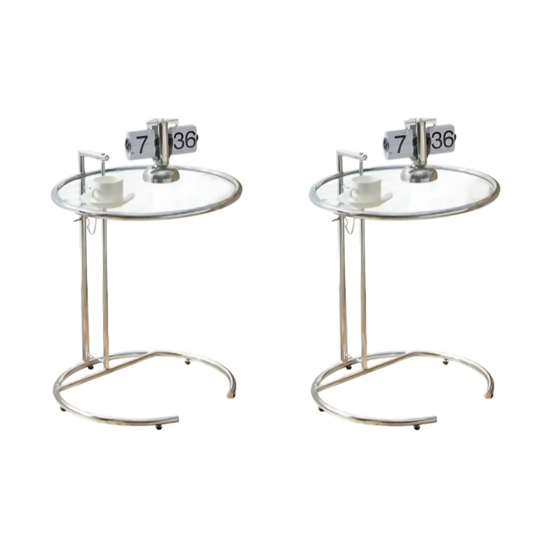 Round Glass Adjustable C-Shaped End Table