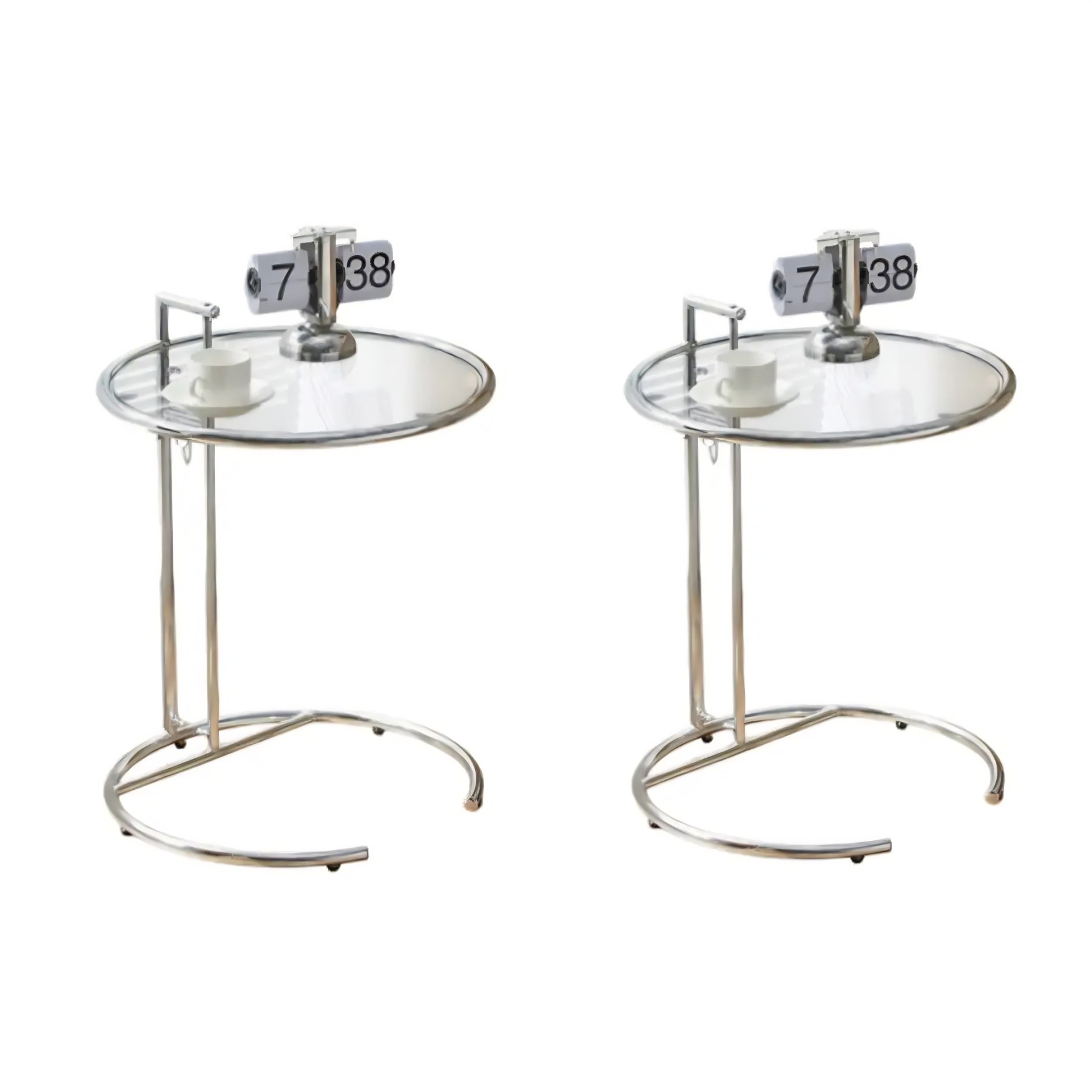 Round Glass Adjustable C-Shaped End Table