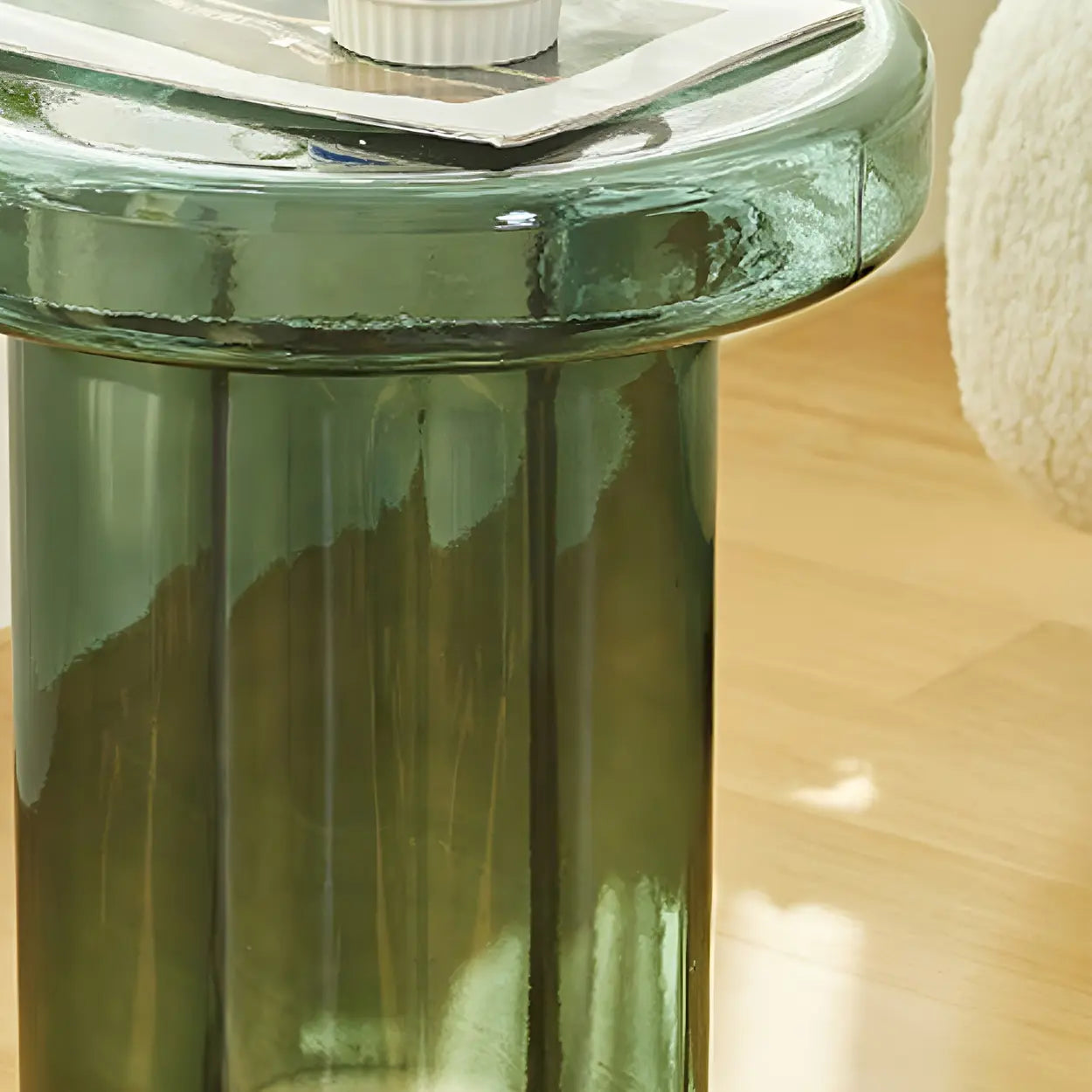 Round Green Glass Decorative Pedestal Side Table