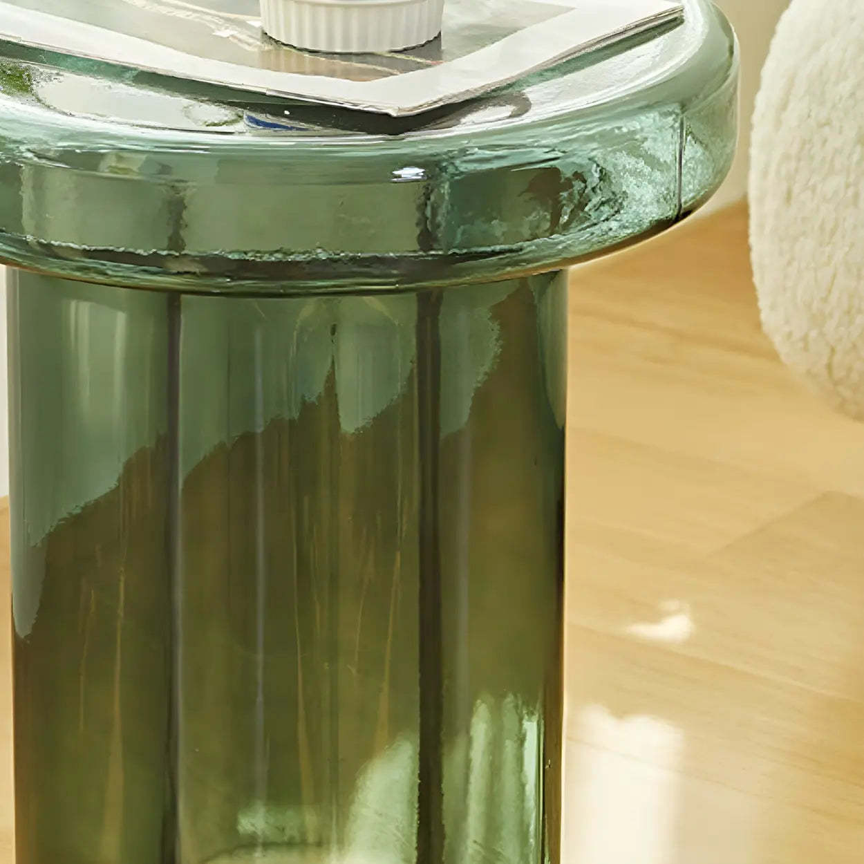 Round Green Glass Decorative Pedestal Side Table