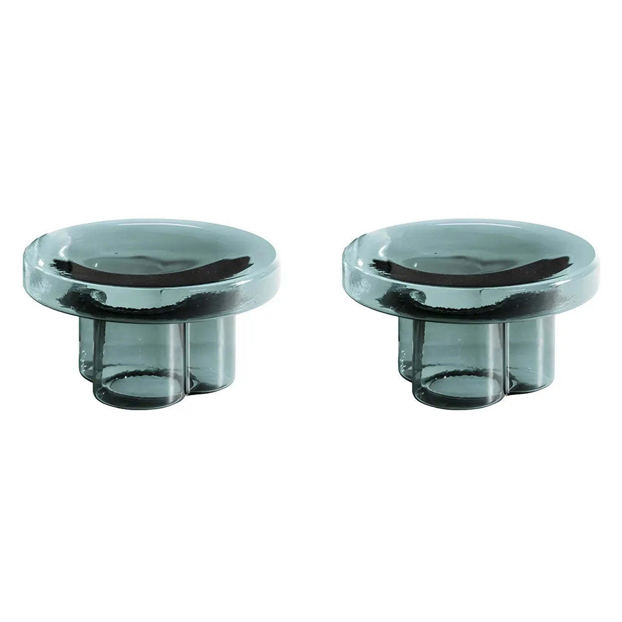 Green modern decorative pedestal display cabinets — 15" H x 22" Dia x 15" L / Pewter / Set of 2