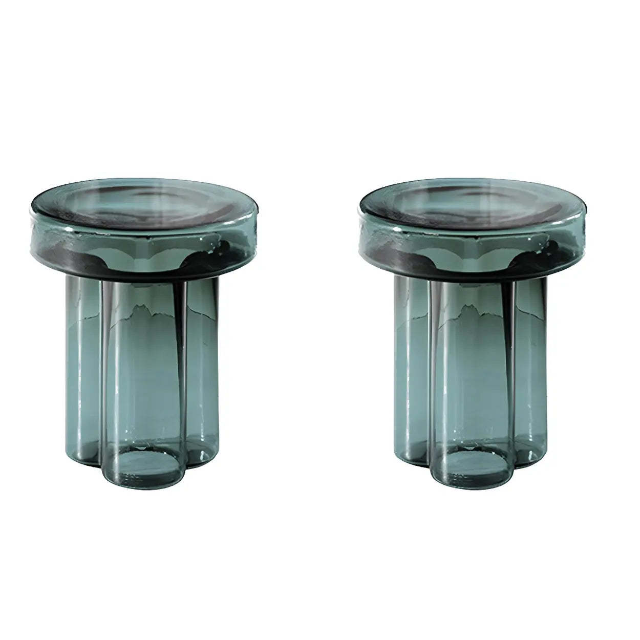 Round Green Glass Decorative Pedestal Side Table