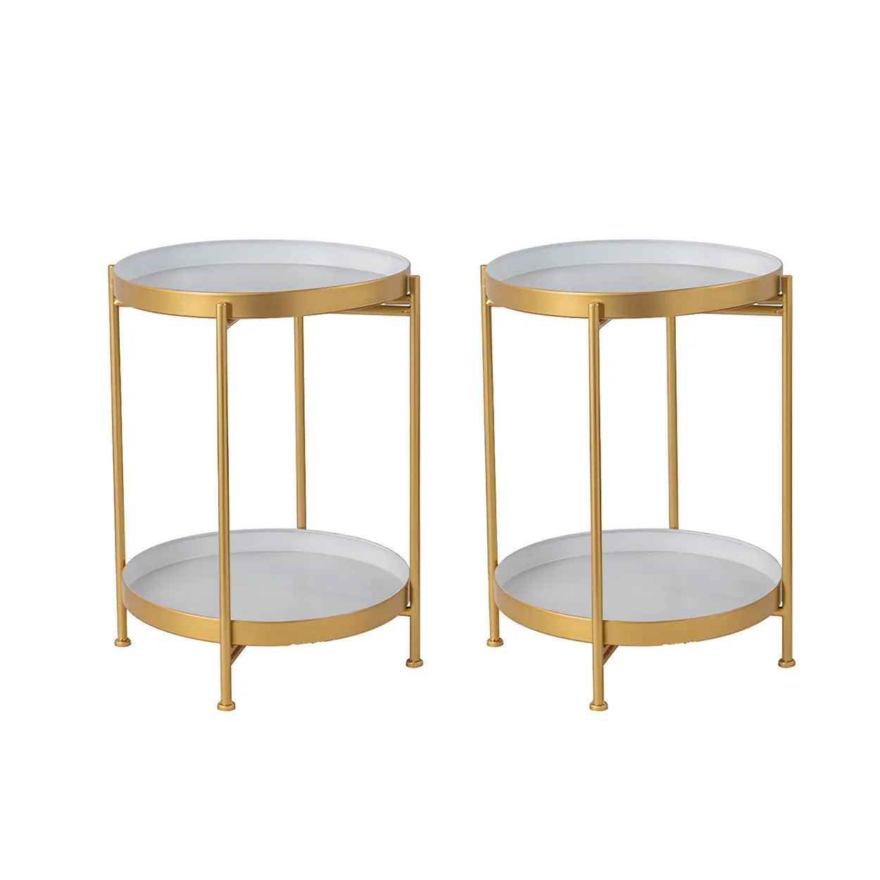 Round Black Iron Tray-Top Side Table with Shelf — Pink/ Gold / 2