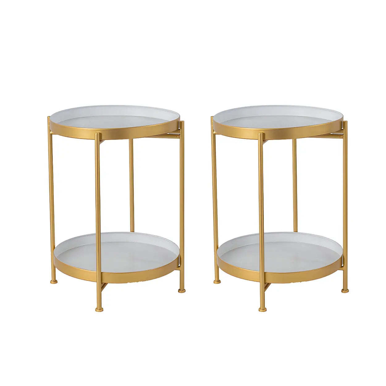 Round Black Iron Tray-Top Side Table with Shelf — Pink/ Gold / 2