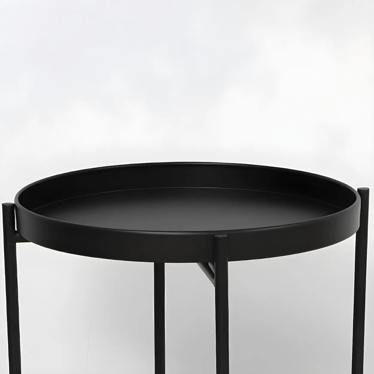 Round Black Iron Tray-Top Side Table with Shelf — Gold / 1