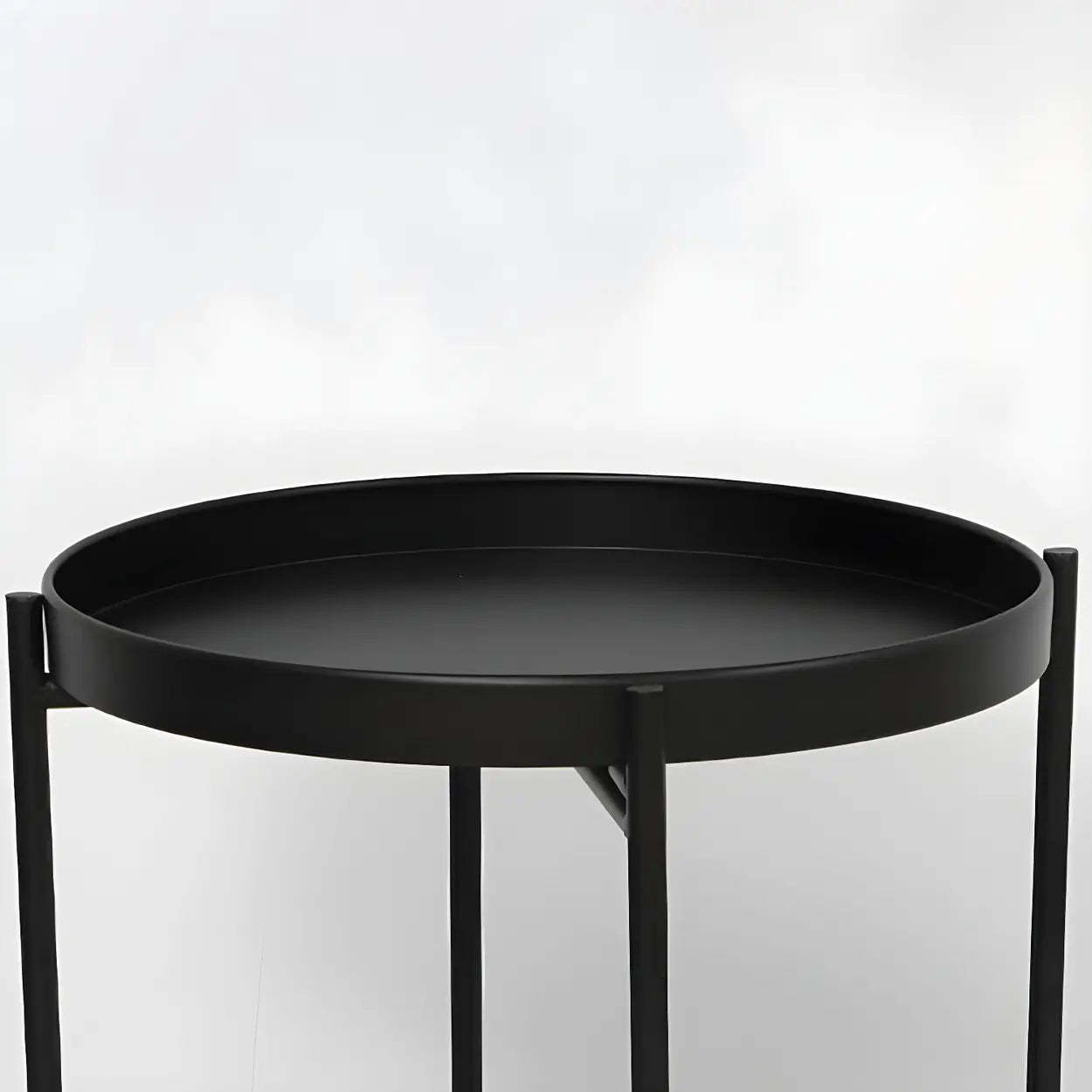 Round Black Iron Tray-Top Side Table with Shelf — Gold / 1