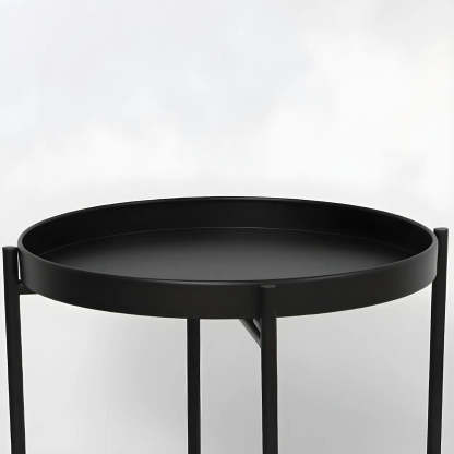 Round Black Iron Tray-Top Side Table with Shelf — Gold / 1