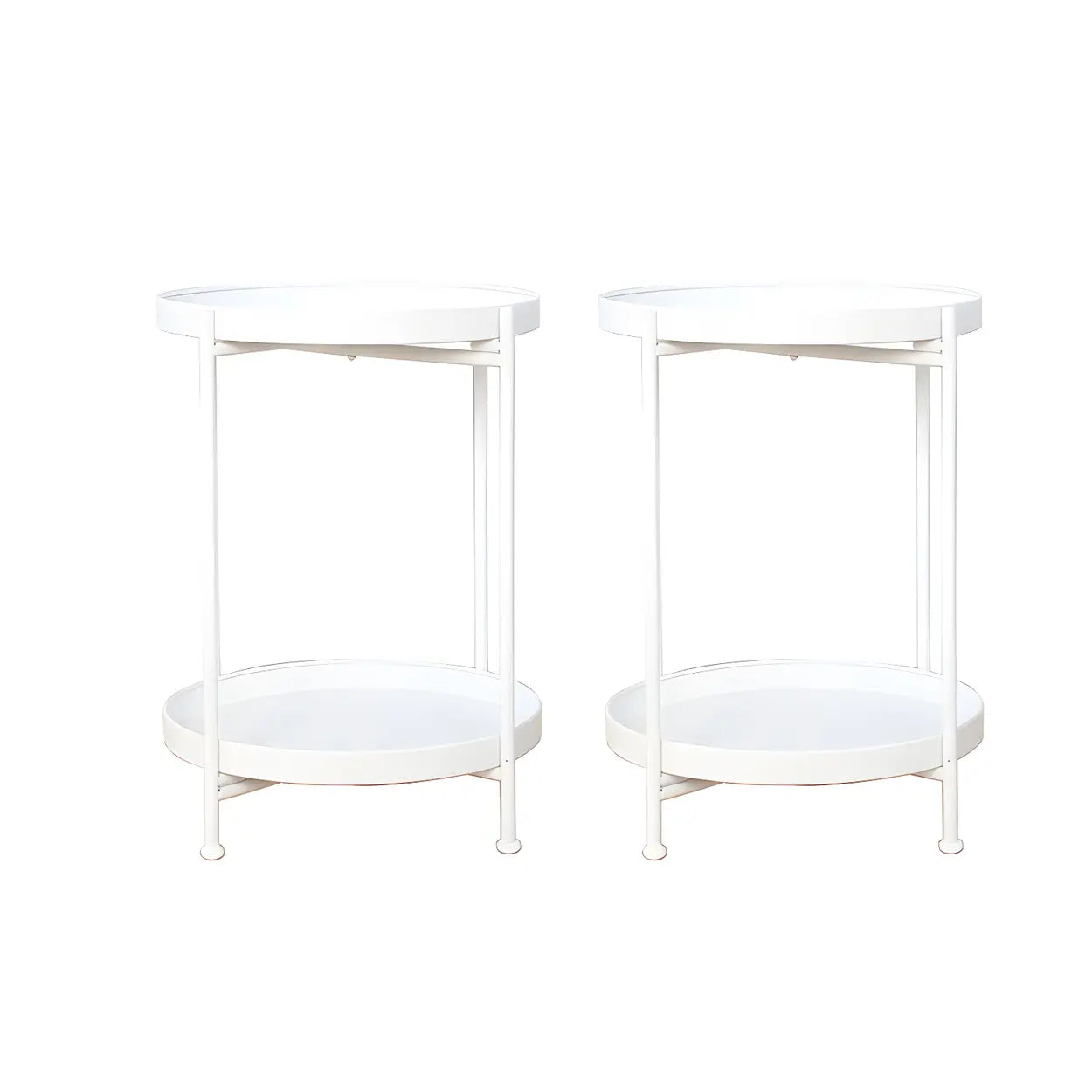 Round Black Iron Tray-Top Side Table with Shelf