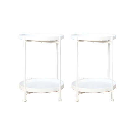 Round Black Iron Tray-Top Side Table with Shelf