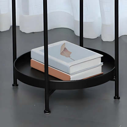 Round Black Iron Tray-Top Side Table with Shelf