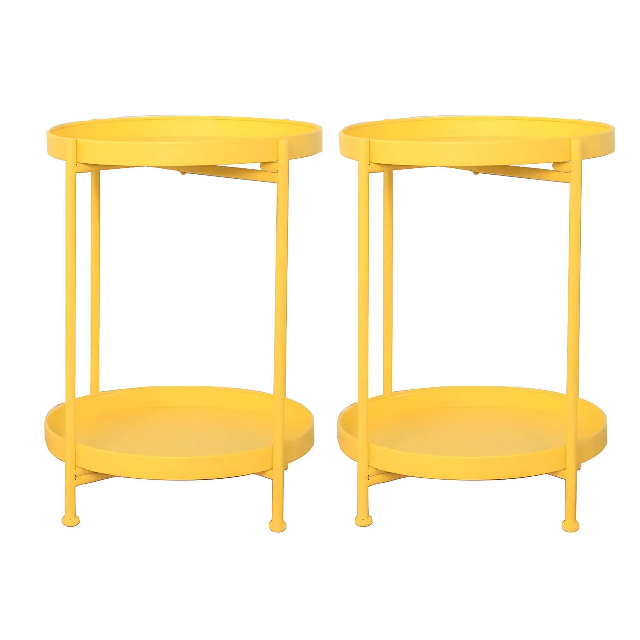 Round Black Iron Tray-Top Side Table with Shelf