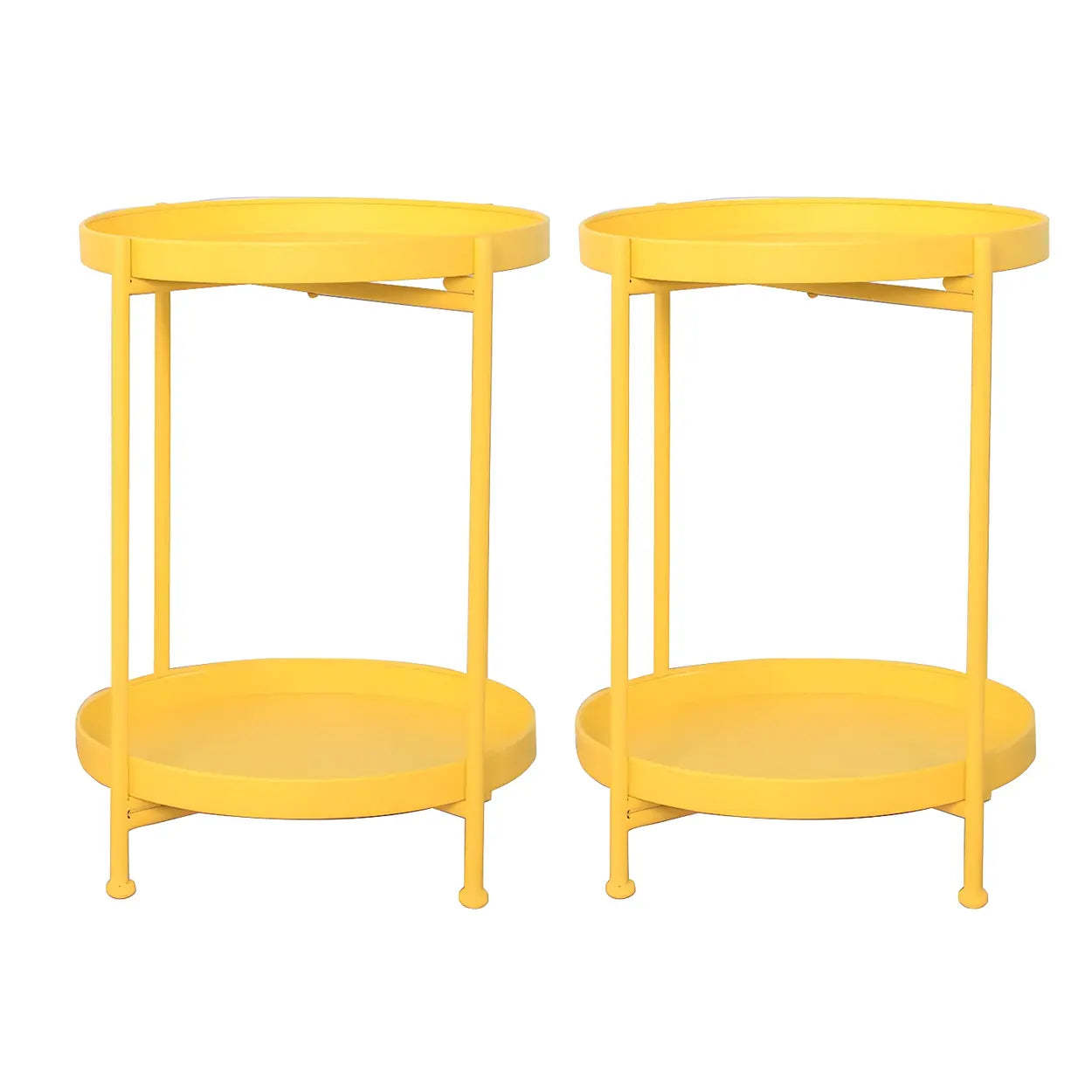 Round Black Iron Tray-Top Side Table with Shelf