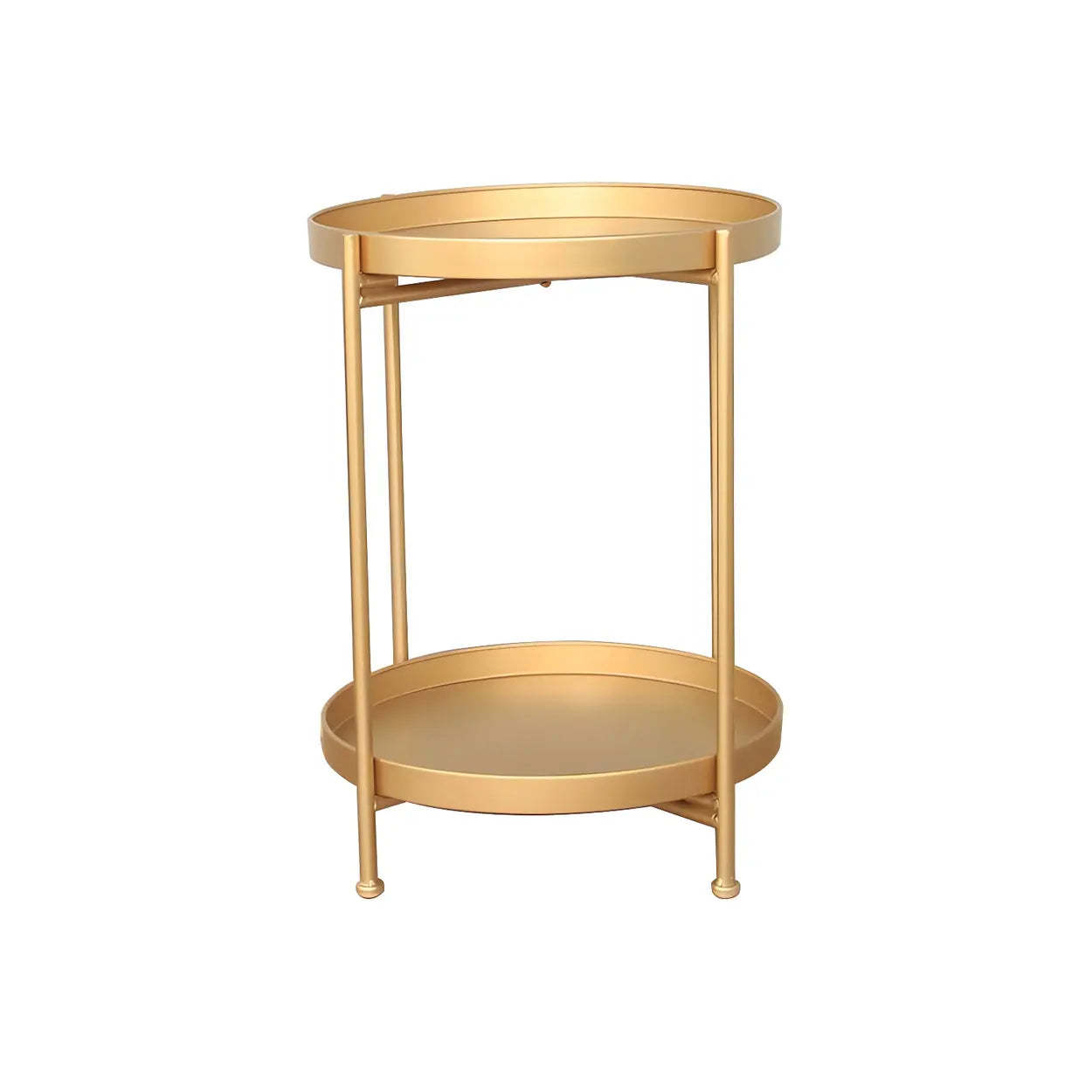 Round Black Iron Tray-Top Side Table with Shelf — Black / 2